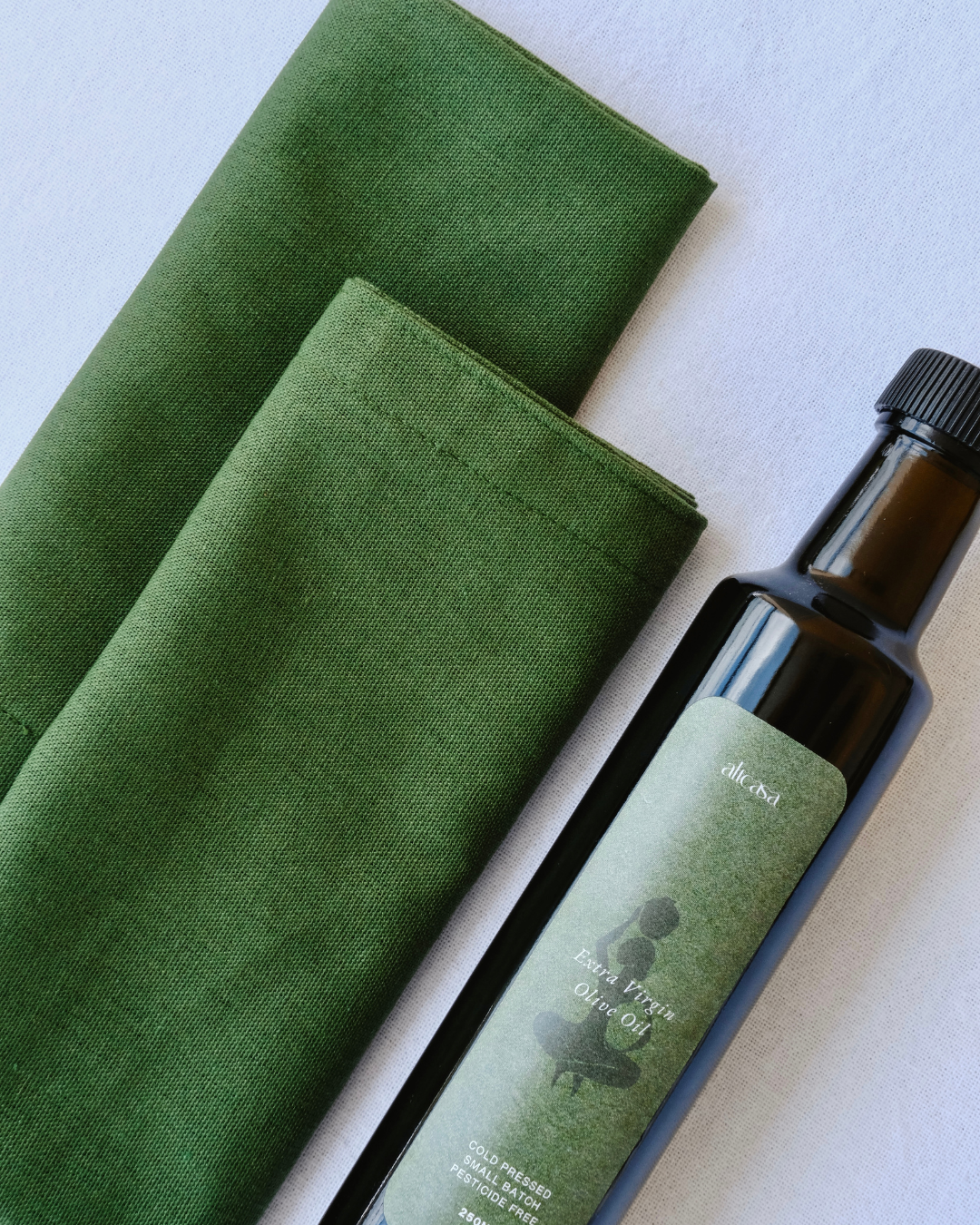 cold-pressed olive oil and green linen napkins gift set cape town